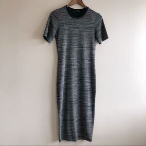 Zara Scoop Neck Short Sleeve Fitted Bodycon Tee Shirt Midi Dress Grey